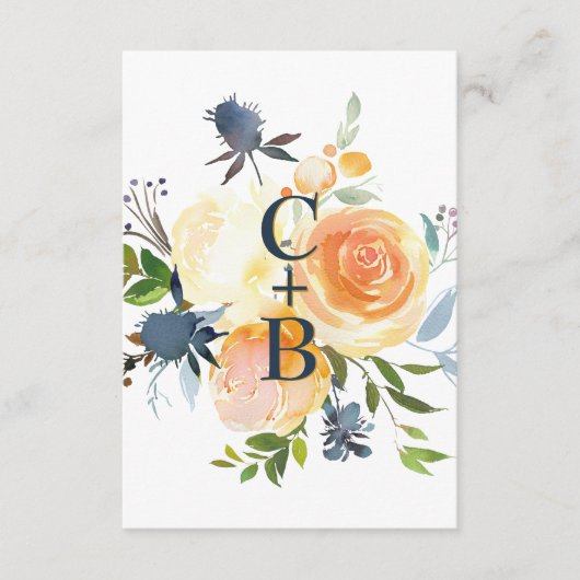 Koraalmarine Waterverf Floral Wedding Accommodatie Informatiekaartje (Voorkant)