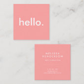 Koraalminimalistisch Hallo Vierkante Visitekaartje (Voorkant / Achterkant)