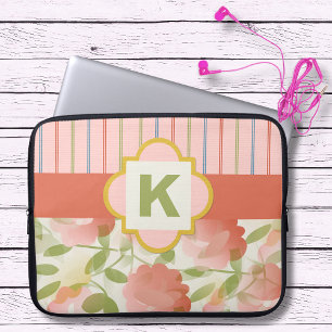 Koraalmoes voor Floral Monogram laptop Laptop Sleeve