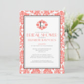Koraalmonogram Damask Bridal Shower Invitations Kaart (Staand voorkant)