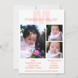 Koraalmonogram Eenvoudige adoptie 3 Foto Collage Aankondiging