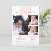 Koraalmonogram Eenvoudige adoptie 3 Foto Collage Aankondiging (Staand voorkant)