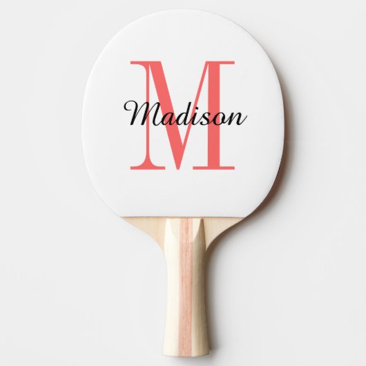 Koraalmonogram en naam op maat tafeltennisbatje (Voorkant)