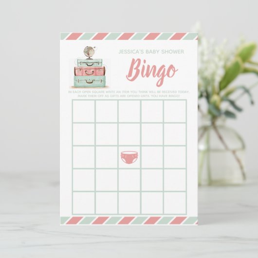 Koraalmunt baby shower bingo kaart (Staand voorkant)