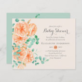 Koraalmunt Bloemige Baby Shower Uitnodigingen BEGR (Voorkant / Achterkant)