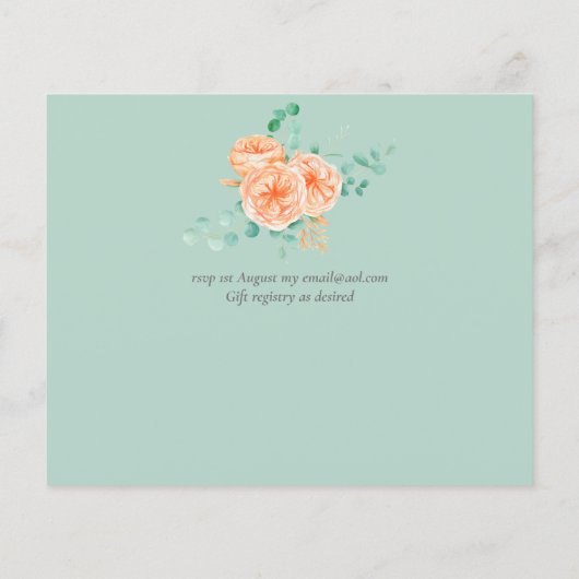 Koraalmunt Bloemige Baby Shower Uitnodigingen BEGR (Achterkant)