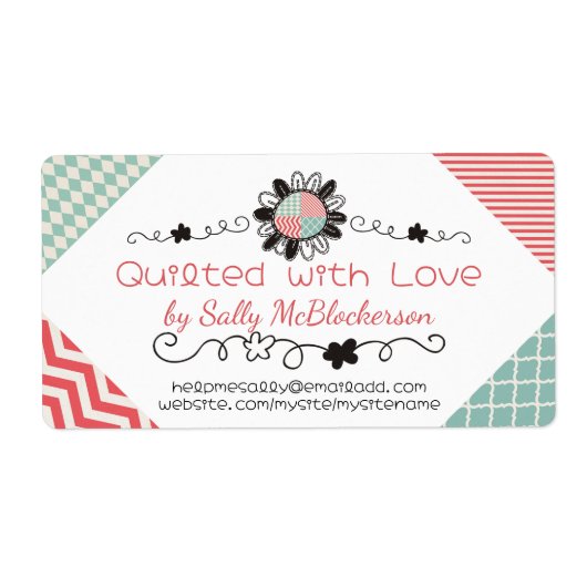 koraalmunt die naadloze bloemping stikt etiket (Voorkant)