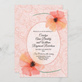 Koraalpapavers en bloeit bruiloft kaart (Voorkant / Achterkant)