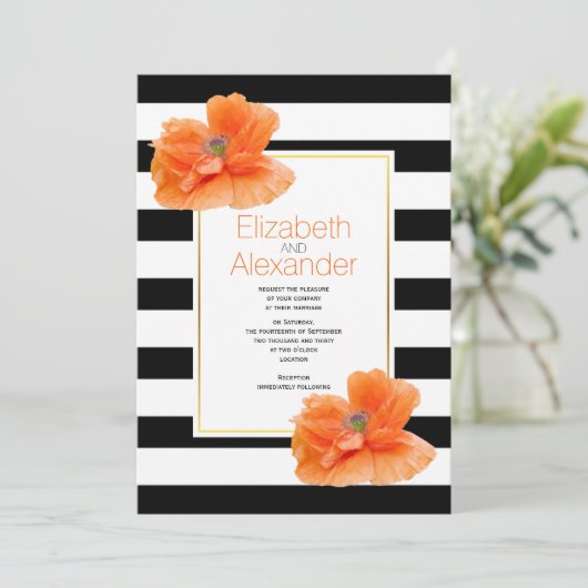 Koraalpapavers, zwarte witte strepen, bloemperbrui kaart (Staand voorkant)