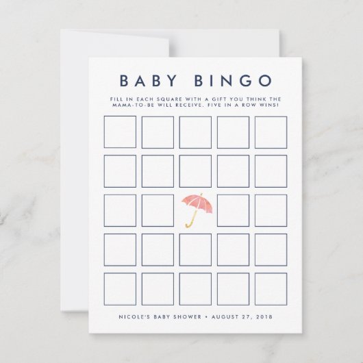 Koraalparaplu | Baby shower Bingo Game Kaart (Voorkant)