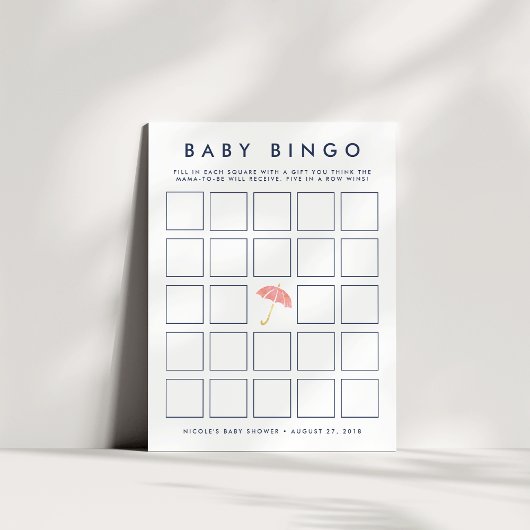 Koraalparaplu | Baby shower Bingo Game Kaart