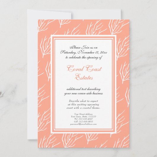 Koraalpatroon Aangepaste Kleuren Elegant Kust Even Kaart (Voorkant)