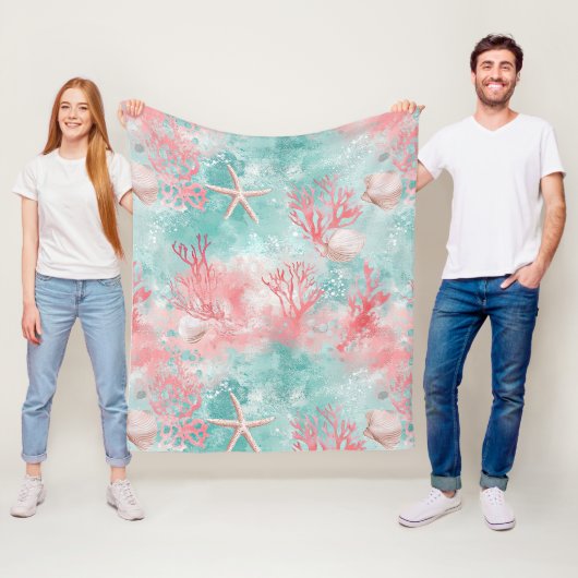 Koraalpatroon van het Zeeleven Fleece Deken (In situ)