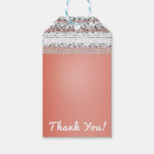 Koraalpeach afgedimd Chic Silver Bling Party Favor Cadeaulabel (Voorkant)