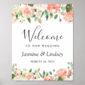 Koraalpeach Blush Floral Weddenschap Welkomstteken Poster (Voorkant)