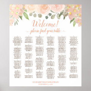 Koraalpeach Boho Floral Alfabetical Seating Chart Poster
