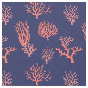 Koraalpeach en marineblauw, gevarieerd stof