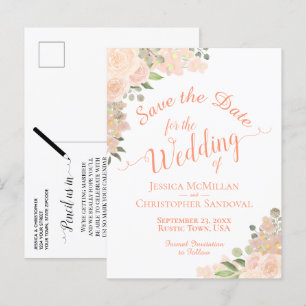 Koraalpeach Floral Boho Wedding Save the Date Aankondigingskaart