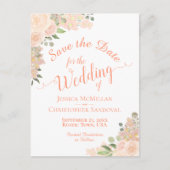 Koraalpeach Floral Boho Wedding Save the Date Aankondigingskaart (Voorkant)