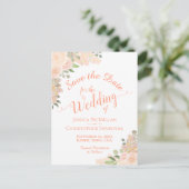 Koraalpeach Floral Boho Wedding Save the Date Aankondigingskaart (Staand voorkant)