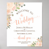 Koraalpeach Floral Elegant Wedding Welkomstteken Poster (Voorkant)