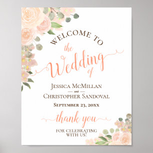 Koraalpeach Floral Elegant Wedding Welkomstteken Poster