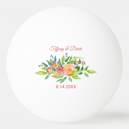 Koraalpeach Floral Waterverf Wedding Pingpongbal (Voorkant)