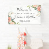 Koraalpeach Floral Wedding Celebration Party Spandoek (Insitu)