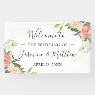 Koraalpeach Floral Wedding Celebration Party Spandoek