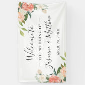 Koraalpeach Floral Wedding Celebration Party Spandoek (Verticaal)
