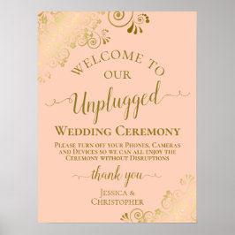 Koraalpeach & Gold Chic Unplugged Wedding Ceremony Poster