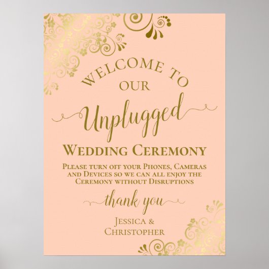 Koraalpeach & Gold Chic Unplugged Wedding Ceremony Poster (Voorkant)