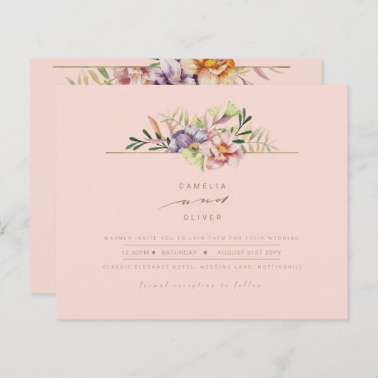 Koraalpeach Summer Floral Wedding Invite QR (Voorkant / Achterkant)