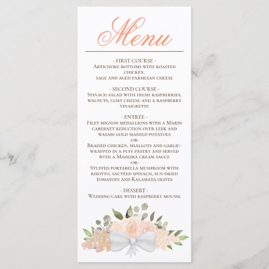 Koraalpeach Waterverf Floral Elegant Wedding Menu (Voorkant)