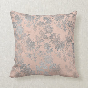 Koraalpeach zalm grijs blush zilver Roos Floral Kussen