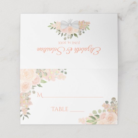 Koraalpekel Elegant Wedding Write-in Plaatskaartje (Buitenkant ongevouwen)