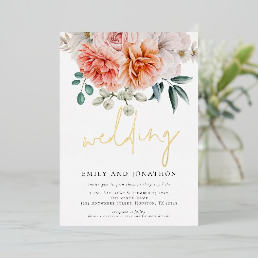 Koraalpekelpony's, letterlijk huwelijk folie uitnodiging (Staand Voorkant)