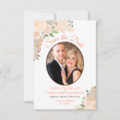 Koraalpelke Waterverf Floral Oval Foto bruiloft Save The Date (Voorkant)