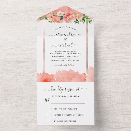 Koraalperbloem Weddenschap RSVP All In One Uitnodiging (Binnen)