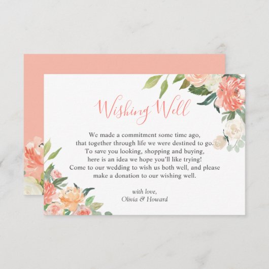 Koraalperen Waterverf Floral Weddenschap goed Informatiekaartje (Voorkant / Achterkant)