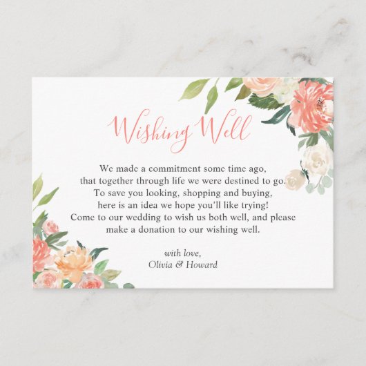 Koraalperen Waterverf Floral Weddenschap goed Informatiekaartje (Voorkant)