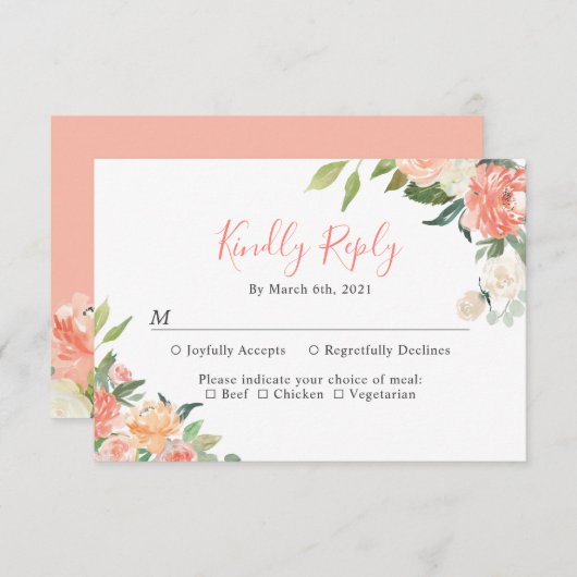Koraalperen Waterverf Tuinbouw bruiloft RSVP Kaartje (Voorkant / Achterkant)