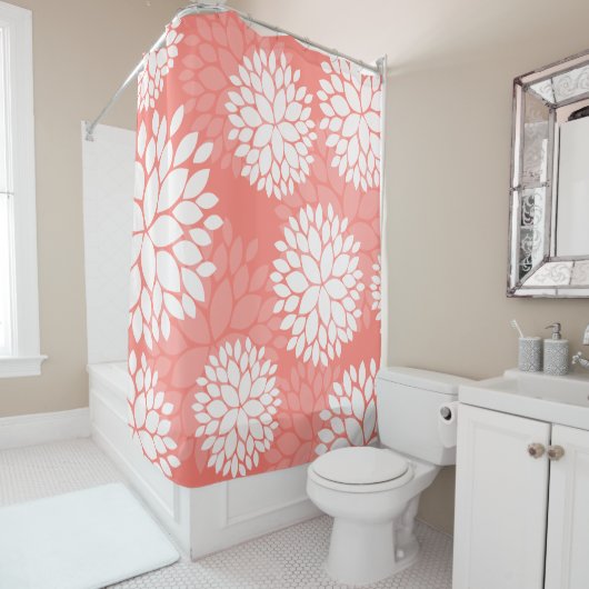 Koraalperwit flessenpatroon douchegordijn (In situ)
