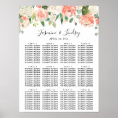Koraalperwit Floral Wedding Seating Chart Poster (Voorkant)