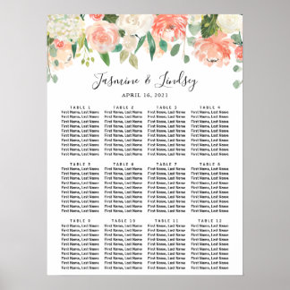 Koraalperwit Floral Wedding Seating Chart Poster