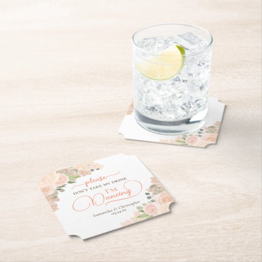 Koraalperzik Bloemen Neem mijn Drink bruiloft niet Kartonnen Onderzetters (Insitu)