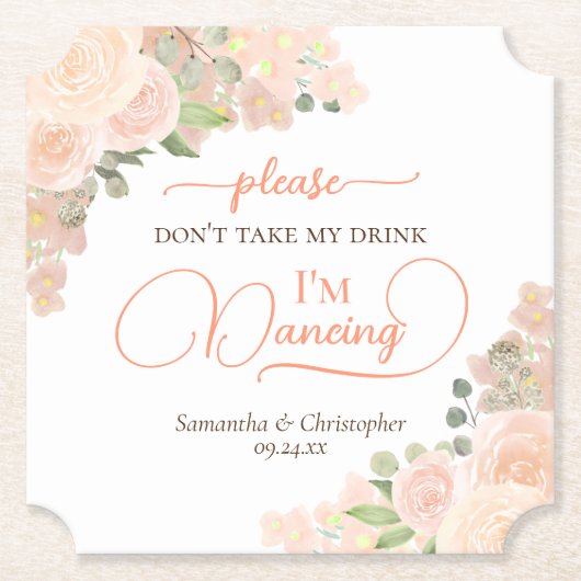 Koraalperzik Bloemen Neem mijn Drink bruiloft niet Kartonnen Onderzetters (Voorkant)