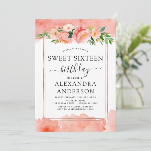 Koraalperzik Bloemenzoet zestien 16 jarig Kaart (Staand voorkant)