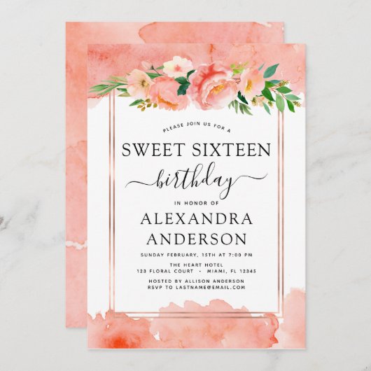 Koraalperzik Bloemenzoet zestien 16 jarig Kaart (Voorkant / Achterkant)