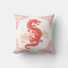 Koraalperzik Chinoiserie Draak en Wolken Kussen